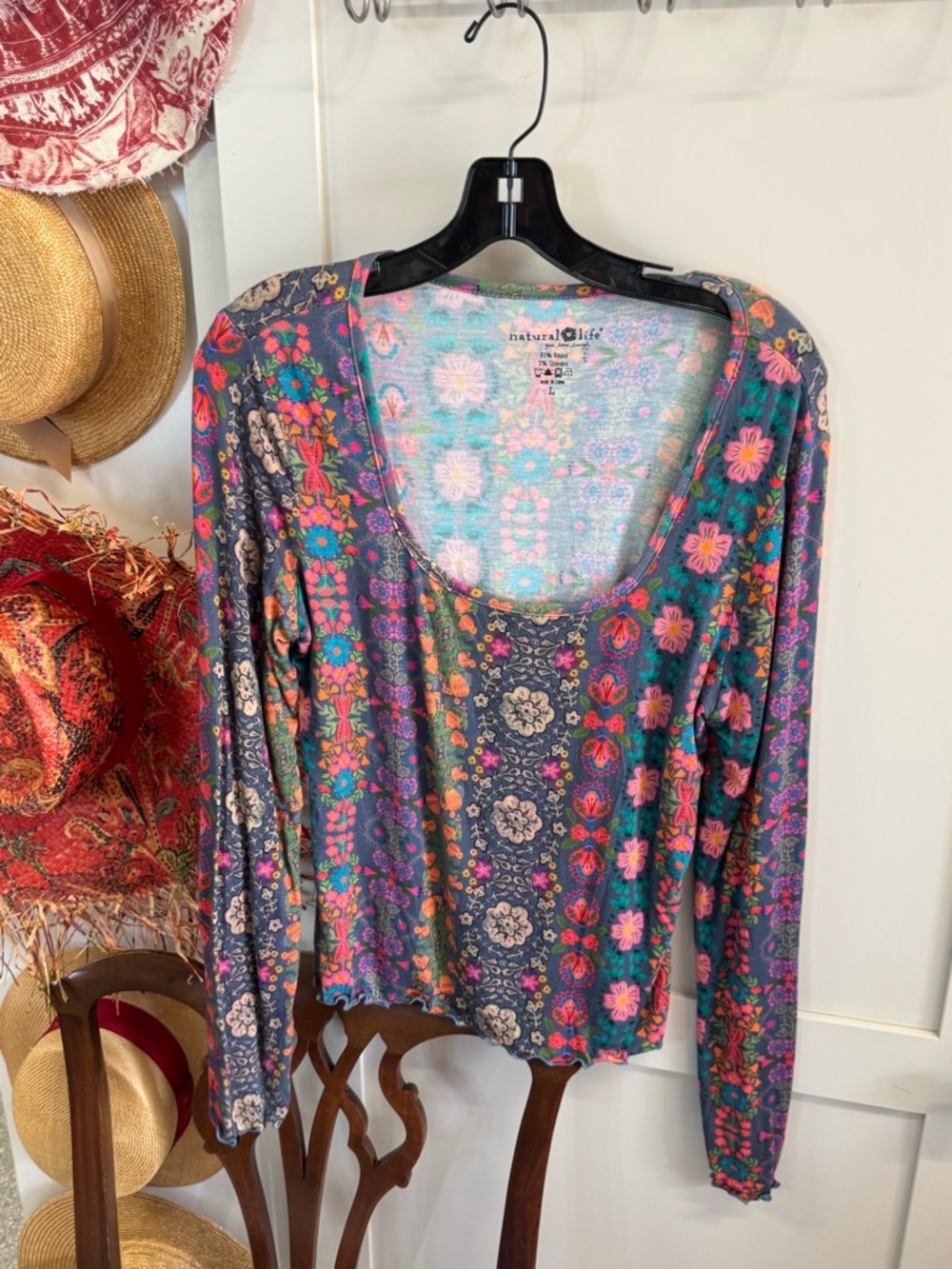 Natural Life Women's Floral Scoop Neck Long Sleeve Top - Multicolor